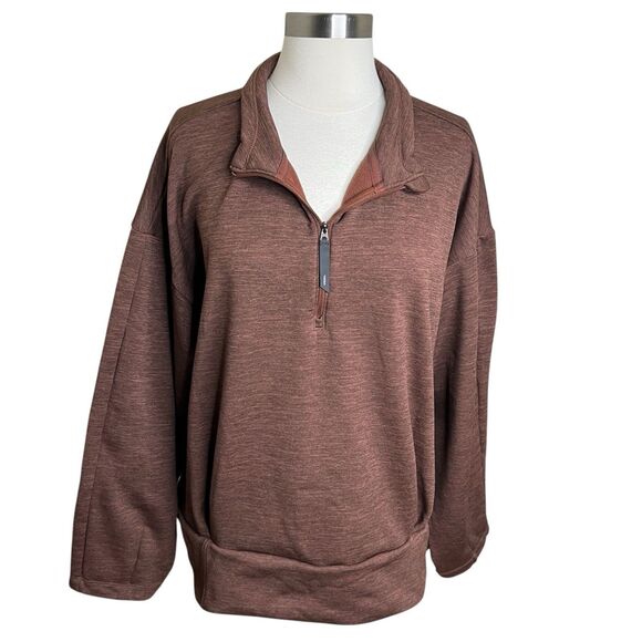 Athleta Sweatshirt Womens 3X Brown Altitude Polartec Half Zip Athleisure Lined - Picture 1 of 13